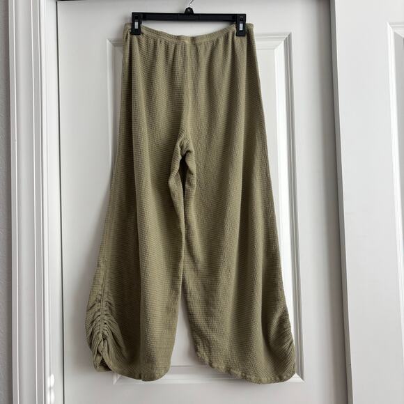 Cut Loose Women’s Ruched Cotton Crepe Pucker Pull On Cropped Pants Green S - Picture 10 of 12